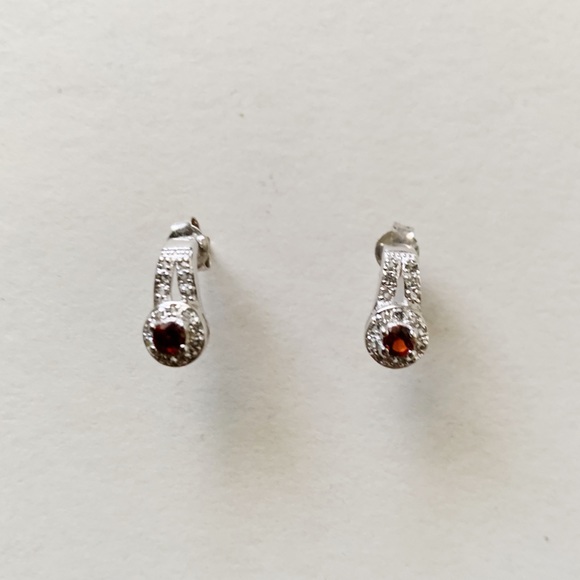 Garnet and Diamond Sterling Silver Earrings - Picture 1 of 4